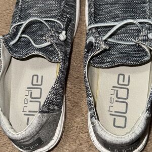 Hey Dude Black and White Knit Shoes